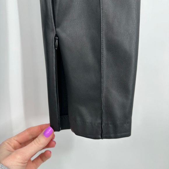 ZARA Faux Leather Skinny Pants High Waist Pleated Ankle Zip Leggings, Black - Picture 8 of 13